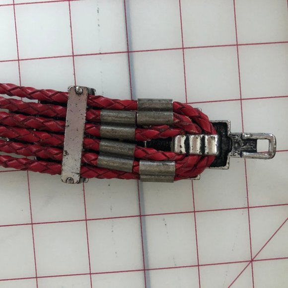 Vintage Red Leather Braided Belt with Silver - Picture 9 of 9